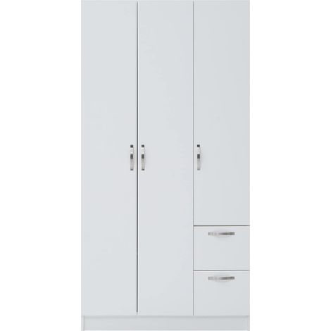 3 Door Double Wardrobe With 2 Drawers White Laminate (1/5)
