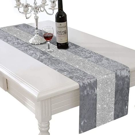 Chemin de table avec bande de diamants, chemins de commode rectangulaires pour table à manger - 32180CM, Gris (1/4)
