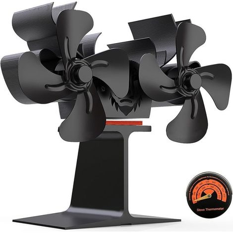 Ventilateur de poêle à bois double moteur 8 pales en aluminium anodisé Débit d'air 430 pieds/min Température de fonctionnement 50-350°C