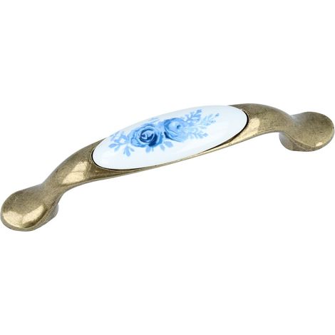 Möbelgriff Schubaldengriff Messing antik Vintage Porzellan Lochabstand 96mm (1/4)