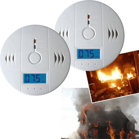 2er-Pack CO-Gasmelder, CO-Melder, Kohlenmonoxidmelder mit LCD-Display