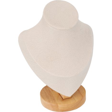 Présentoir à colliers en flanelle et cuir PU beige, idéal pour les magasins. (1/5)