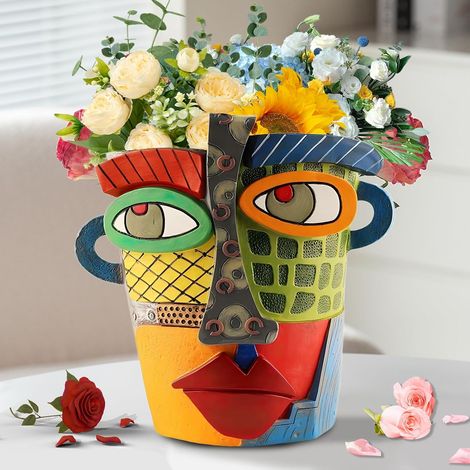 Cache-Pot Abstrait, Pot de Fleurs Résine Vase Art Portrait Pots Fleur Vase Plantes d'Intérieur Ornements Uniques Abstraits Succulents Balcon Décoration de Jardin, Moderne (1/5)