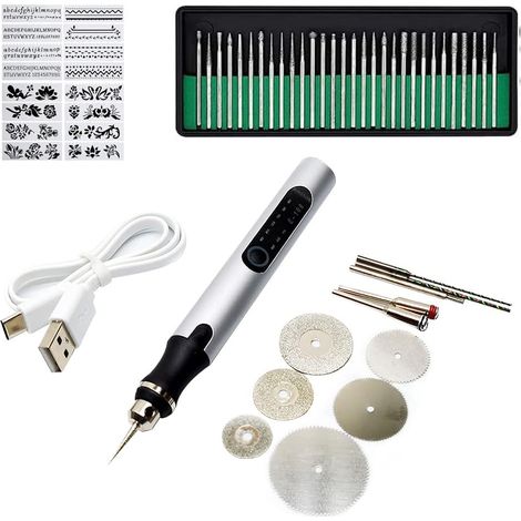 Stylo graveur électrique, stylo graveur pour métal avec accessoires de gravure, outils de gravure pour la création de bijoux, métal, verre, plastique, bois, céramique, etc. (1/5)