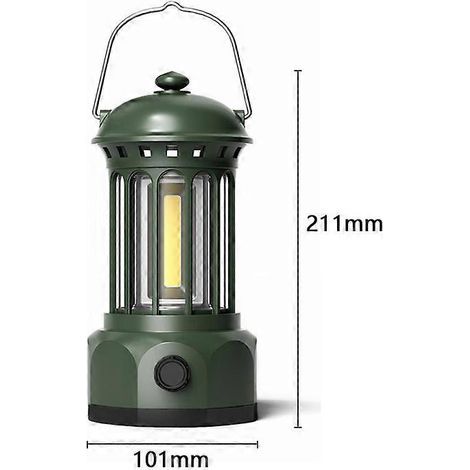 Lanterne de camping. lanterne de tente portable. lanterne rétro rechargeable verte (1/5)