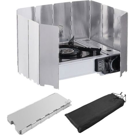 Pare-vent pliable aluminium réchaud camping 12plaques -1, Portable sac rangement pique-nique cuisinière gaz - Argenté Aucuneary (1/5)