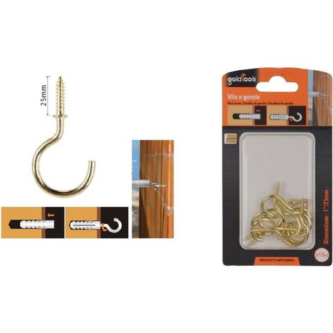 Kaela - Set 11 Pezzi Vite A Gancio 1" / 25 Mm Viti Autofilettanti Dorate Per Legno 90807 - (1/2)