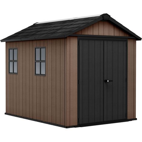 Newton + 759/975 - Gartenhaus 287x246x230 cm mit 2 Türen zur Geräteaufbewahrung, Holzoptik-Oberfläche Evotech+ aus Kunstharz in Braun und Schwarz (1/5)