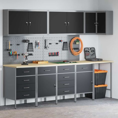 Arbeitsschrankset mit Schubladen 12 pcs Schwarz und Grau (1/5)