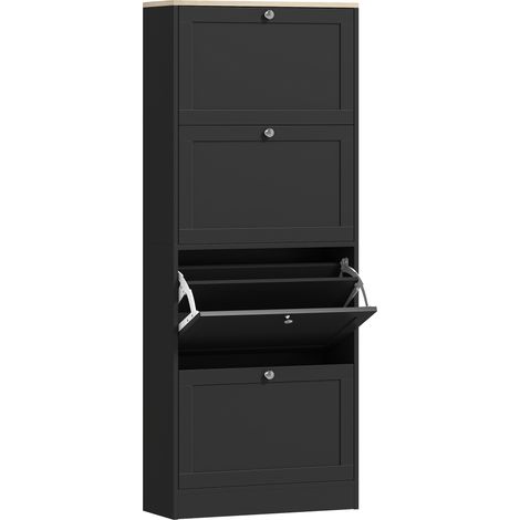 Meuble à chaussures 24 paires, armoire avec 4 tiroirs inclinables, étagères ajustables, 60x23,5x153cm, noir (1/5)