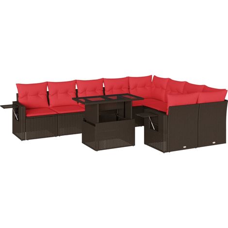 Maison Exclusive - 10-teiliges Gartensofa-Set mit Kissen, braun, (1/5)