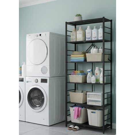 Regal Ficulle, 6 Böden, Tragkraft 40 kg, 71x38x190h cm Schwarz (1/5)