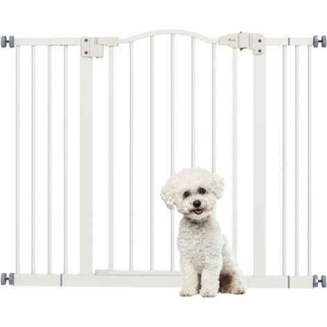 Adjustable Metal Pet Gate 74-100cm Safety Barrier with Auto-Close Door in White for Dogs and Cats (1/5)