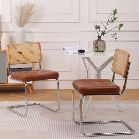 Chaise de salle a manger en PU marron, design moderne minimaliste, assise rembourree,50×61×85cm (1/5)