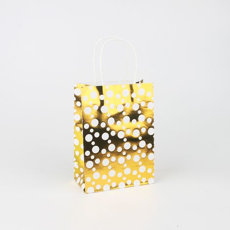 24 Stück Kraftpapiertüten 15x8x21cm Geschenkverpackungsbeutel Gold Polka D (1/5)