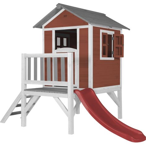 Axi Maison Enfant Beach Lodge Xl En Rouge Avec Toboggan Rouge Maison De Jeux En Bois Ffc Pour Les Enfants Maisonnette / Cabane En Bois (1/5)