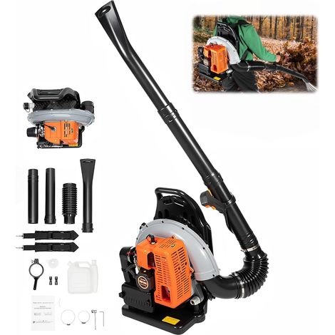 Souffleur à feuilles à essence dorsal 63CC, 2-temps 6800r/min, Souffleur à Essence Professionnel, souffleur de jardin à refroidissement par air, pour souffler feuilles, sable, gravier et neige. (1/5)