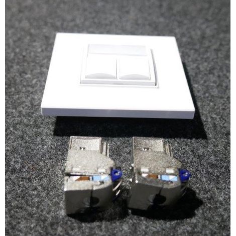 Prise réseau double 2xRJ45 Cat 6 10 Giga FTP blanche polaire complet avec support et plaque S-ONE Altira SCHNEIDER (1/3)