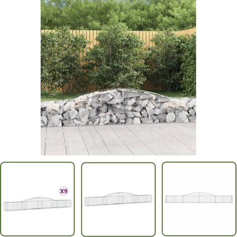 The Living Store Gabionen mit Hochbogen 9 Stk. 400x50x40/60cm Verzinktes Eisen - Gabionen - Gabionenkörbe - Gartendeko - Gartenzubehör - Zaun (1/5)
