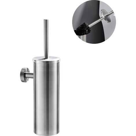 Portascopino WC Bagno in Acciaio Inox a Parete Spazzolato Scopino Per WC e Supporto con coperchio+manico+spazzola di pulizia a 360º Splashproof Anti-odore Set di spazzole per WC a Muro (1/5)