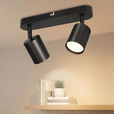 Spot Plafond GU10 Orientables - Plafonnier LED 2 Spots - Plafonnier Spot Noir - Moderne Applique Plafond Interieur LED pour Cuisine Salon Chambre, Sans Ampoule (1/5)