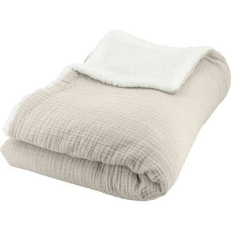 Plaid - COTE DECO - Polaire et Gaze de Coton - 130x170 cm - Beige Galet - Hypoallergénique