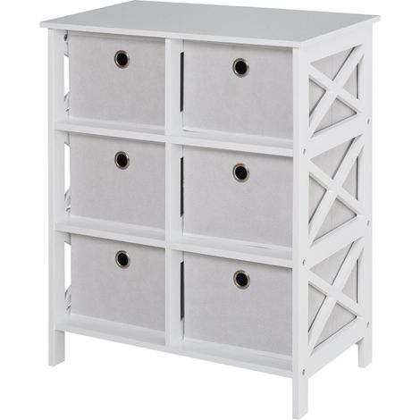 Meuble de rangement commode design contemporain dim. 64L x 37l x 76H cm 6 tiroirs MDF blanc non tissé gris clair (1/4)
