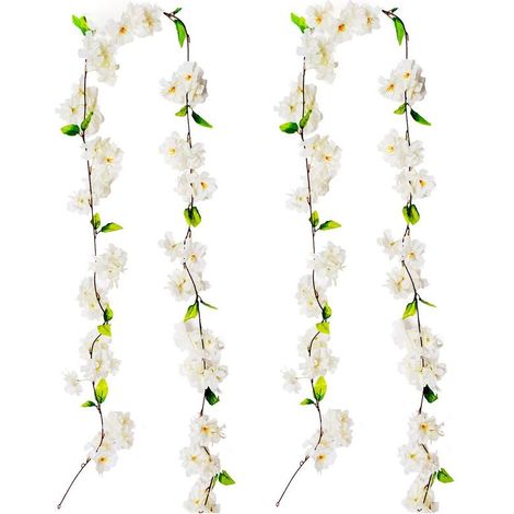 Guirlande de cerisier artificiel à pétales blancs, fleurs éternelles, pour décoration artistique, mariage, fête, jardin, bureau (lot de 2)-AquaForge (1/5)