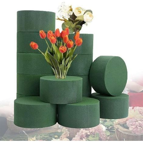 Bloc de mousse florale 15 pièces bloc d'éponge de fleur ronde mousse verte pour fleurs arrangement de fleurs mousse bricolage plateaux de cylindre humide mousse florale pour fleurs artificielles pour.