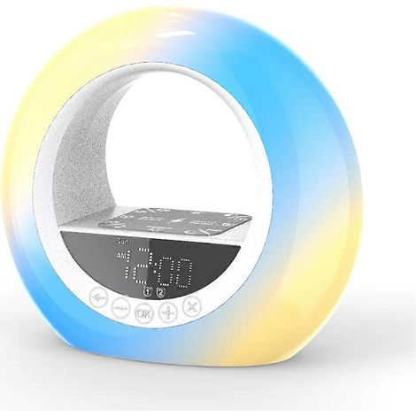 Réveil simulateur d'aube avec lumière de réveil et veilleuse, horloge de bureau, idéale pour les personnes au sommeil profond comme aide au sommeil dans la chambre. (1/5)