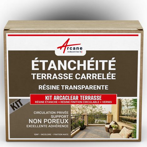 Étanchéité transparente, terrasse, carrelée, résine, produit translucide, carrelage, balcon - 10 m², circulation privée, support non poreux Finition Mate - ARCANE INDUSTRIES