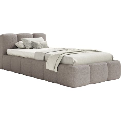 Selsey Cloudy Low – Polsterbett 90x200 cm, Bettkasten & Lattenrost, Bouclé Hellgrau (1/5)