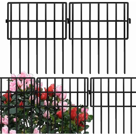 Clôture de jardin noire en métal, 10 panneaux, 3,3 m