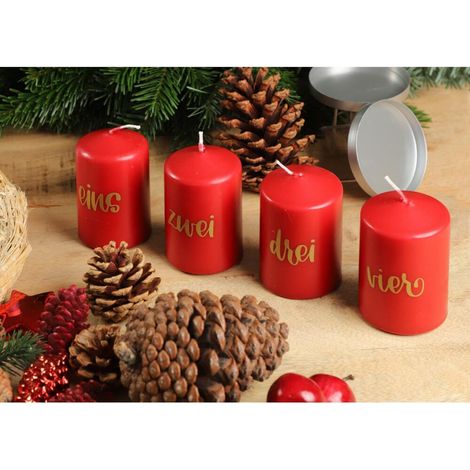 6x BURI Stumpenkerzen Advent 4er Rot Weihnachten Tischdekoration Teelichter Set