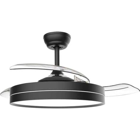 Ventilatore da soffitto Lugela con luce CCT regolabile e comando Ø107 3 pale retrattili DC Nero