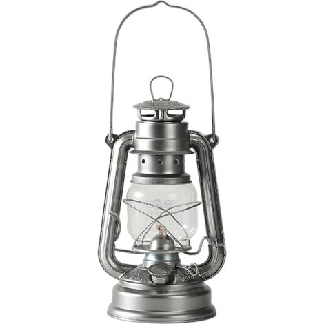 Lampe-tempête rétro à pétrole 30 cm Amalia - aspect Zinc - Gris - LUNARTEC - Vintage - Verre (1/5)