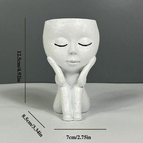 Pot de fleurs en forme de visage, en résine, aux yeux fermés, idéal pour la plantation de plantes succulentes. (1/4)