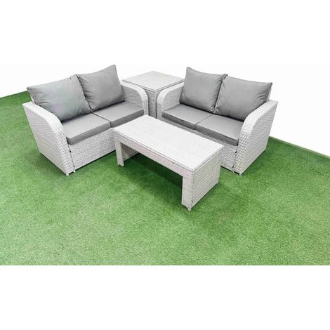 Fimous 4 Seater Outdoor Love Sofa Set Rattan Garden Furniture Set with Oblong Coffee Table Side Table Light Grey (1/4)