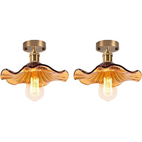 2PCS Plafonnier En Verre Lampe De Plafond En Cristal Plafonnier Rétro Lustre Moderne E27 Pour Couloir Cuisine Balcon Salle À Manger Marron (1/5)