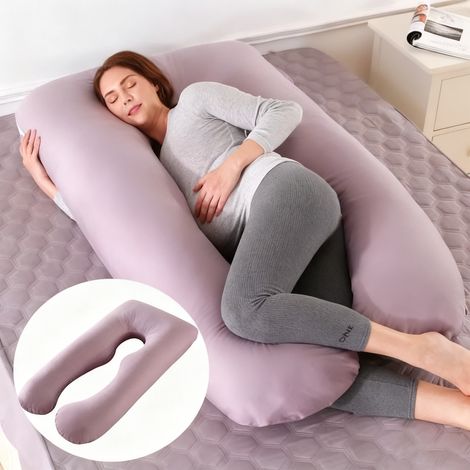 FLITI U-Shaped Pregnancy Pillow in Cotton and Polyester, Grey, 70x130cm, for Back and Leg Support (1/5)