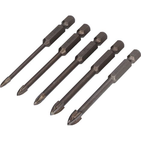 Foret hexagonal Phillips multifonctionnel en carbure, lot de 5, pour percer le béton, la céramique et le granit. (1/5)