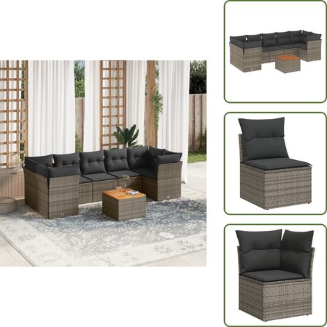 8-tlg. Garten-Sofagarnitur mit Kissen Grau Poly Rattan - Gartenmöbel Set - PE-Rattan Möbel - Outdoor Sofa - Lounge Set - Esstisch (1/5)