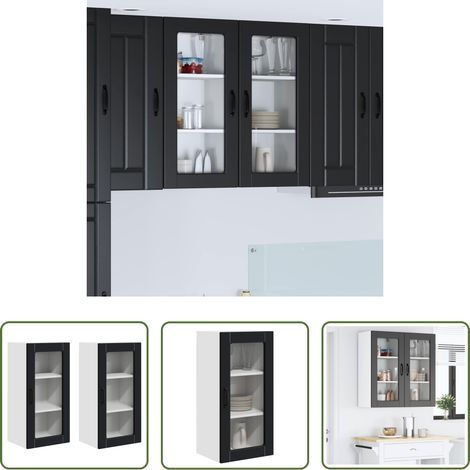 vidaXL Holz Küchenmöbel - Küchenschrank 2 pcs Schwarz 40 x 31 x 80 cm Holzwerkstoff (1/5)