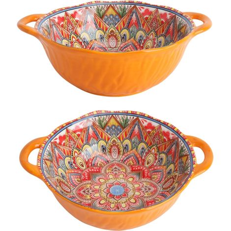 Bol à Soupe avec Anses Bol à Soupe en Céramique Grand Bol à Soupe Saladier en Céramique Bol à Ramen - Style Bohème 1200-1500ml, 24x19,5x7cm - Pour Soupe, Nouilles, Salade (1/5)