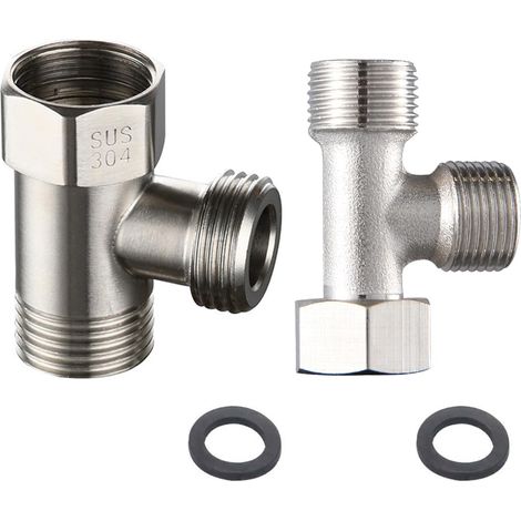 2 Pièces Inverseur 3 Voies, Vanne de Connecteur 3 Voies, Raccordement Adaptateur en Forme T 3/8" 1/2", Valve De Connexion à 3 voies Vanne Dérivation, pour Cuisine ou Salle de Bain (1/5)