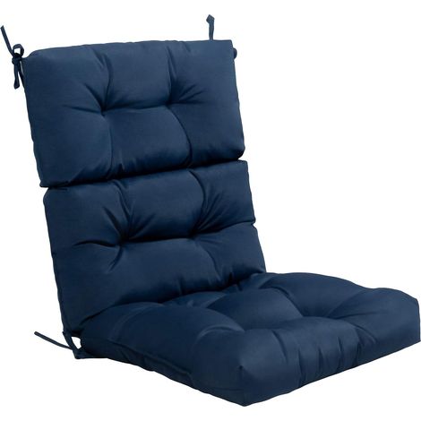 Coussin de Chaise à Dossier Haut avec Sangles en Corde Antidérapantes, Coussin Extérieur Patio Polyester Imperméable Chaise Longue Fauteuil (Bleu) (1/5)