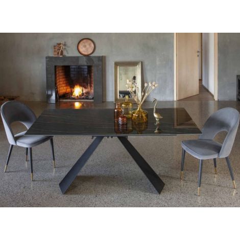 Table design 180cm céramique marron marbre et pieds métal noir Kylane (1/3)