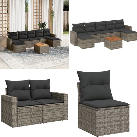 8-tlg. Garten-Sofagarnitur mit Kissen Grau Poly Rattan - Gartenmöbel Set - Lounge Möbel - Rattan Gartenmöbel - Outdoor Möbel - Balkonmöbel - Home & Living (1/5)