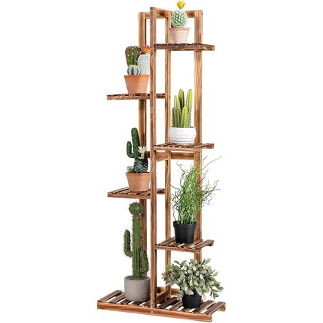 COSTWAY Porta Piante di Legno con 5/6 Livelli, Scaffale per Fiori, Scaffale Angolare per Piante, Scaffale Multiuso, Porta Fiori per Interno ed Esterno per Salone e Balcone (6 livelli) (1/5)