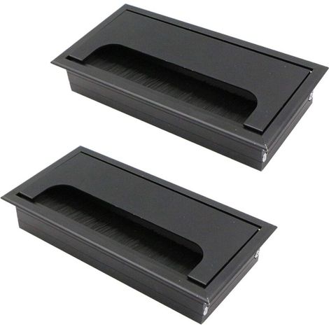 2Pcs Square Cable Grommet Cover 80x160mm for Recessed Installation on Desk, Cable Organizer for Furniture, Black Anodized Aluminum, Cable Passage, Cable Cover (1/5)
